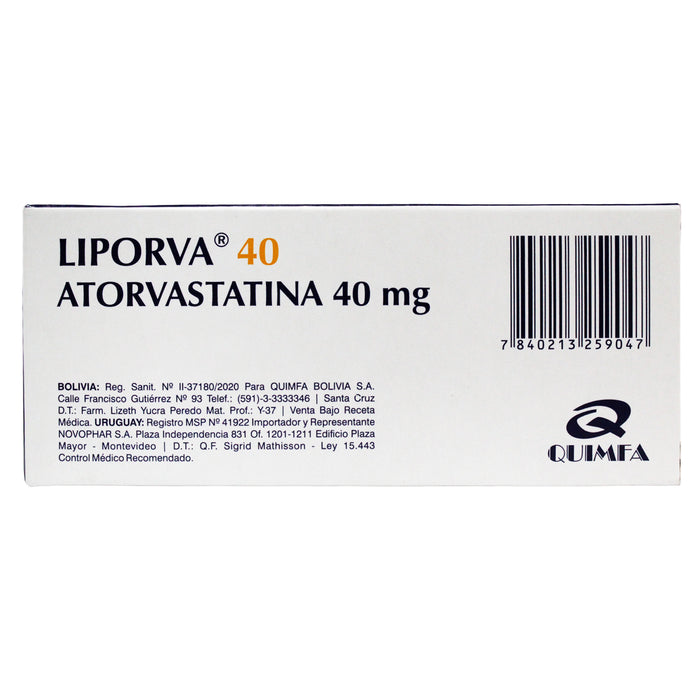 Liporva Atorvastatina 40Mg X Tableta