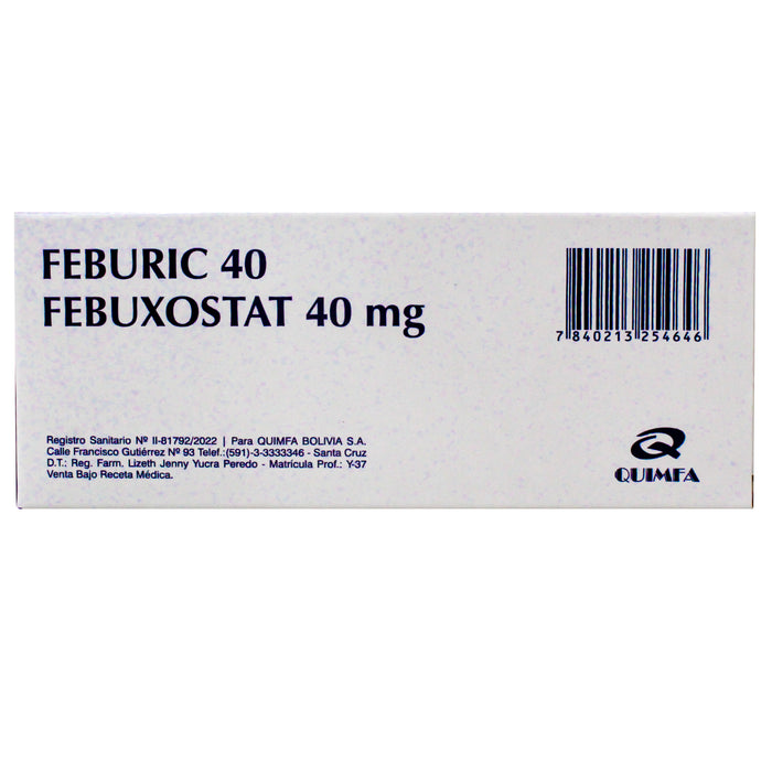 Feburic 40Mg Febuxostat Antihiperuricemia X Comprimido