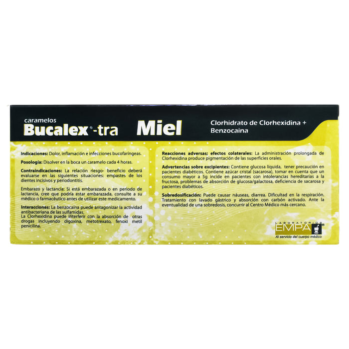 Bucalex -Tra Caramelos Clorhexidrato Benzocaína Miel X Pastilla
