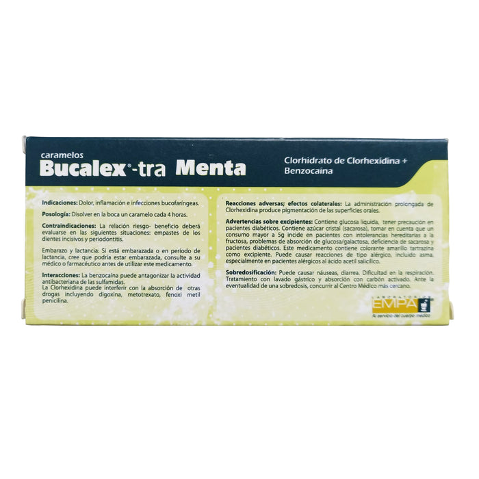 Bucalex -Tra Clorhexidina Clorhidrato 5Mg Y Benzocaina 10Mg Menta X Pastilla