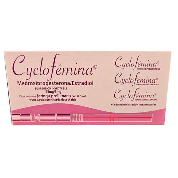 Cyclofemina Medroxiprogesterona 25Mg Y Estradiol 5Mg Con Jeringa Prellenada X Ampolla