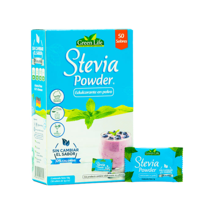 Green Life Stevia Powder Endulzante En Polvo X 50 Sobres