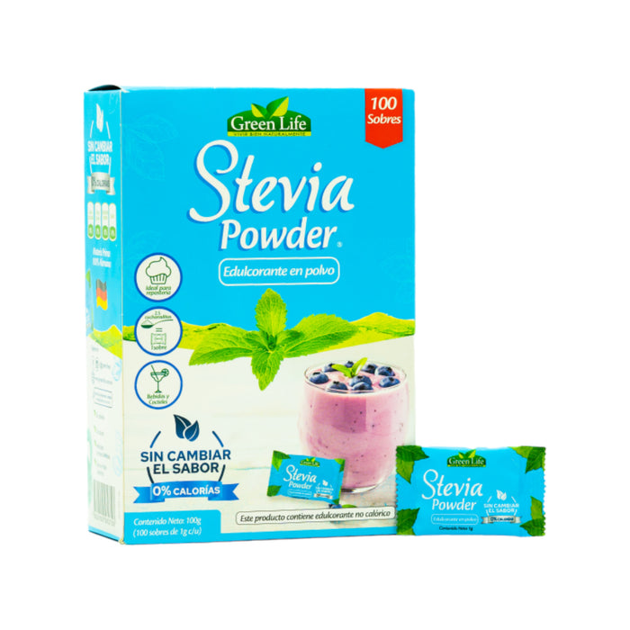Green Life Stevia Powder Endulzante En Polvo X 100 Sobres