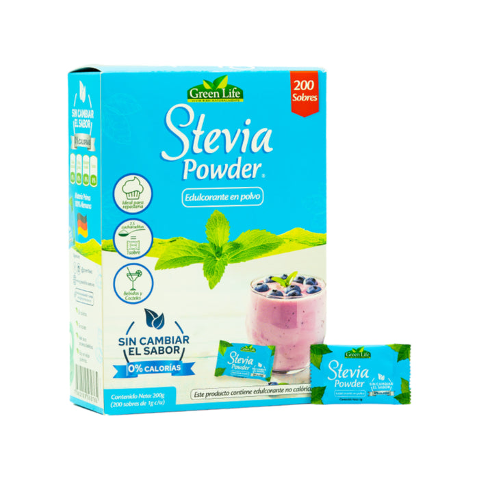 Green Life Stevia Powder Endulzante En Polvo X 200 Sobres