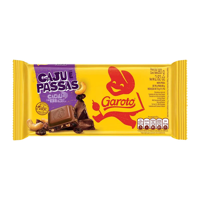 Tableta Chocolate Garoto Caju Passas X 80G