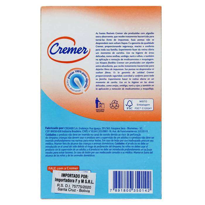 Cotonetes Hisopos Cremer Flexibles X 75 Unidades