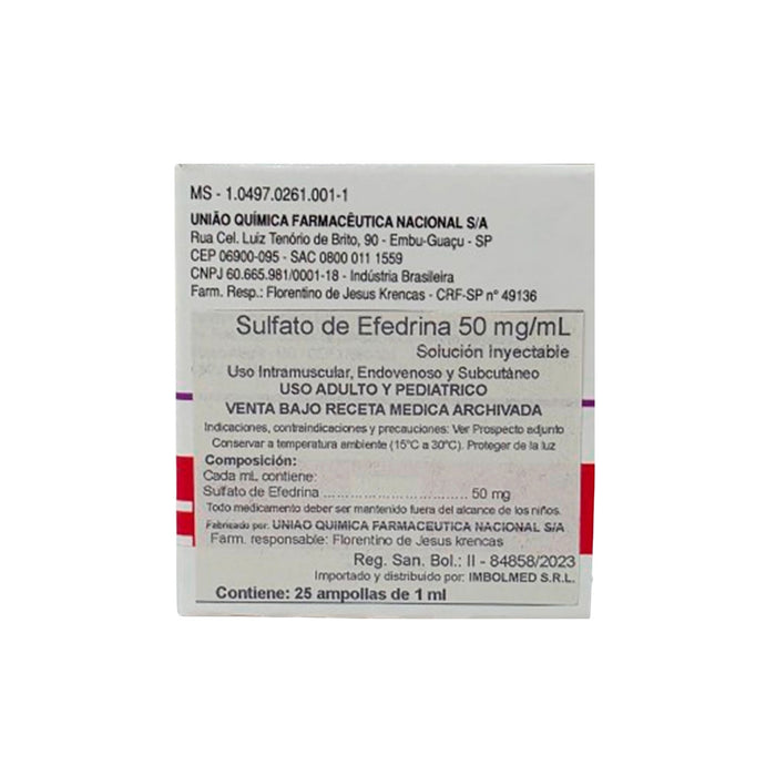 Unifedrine Sulfato Efedrina 50Mg/Ml Psico X Ampolla