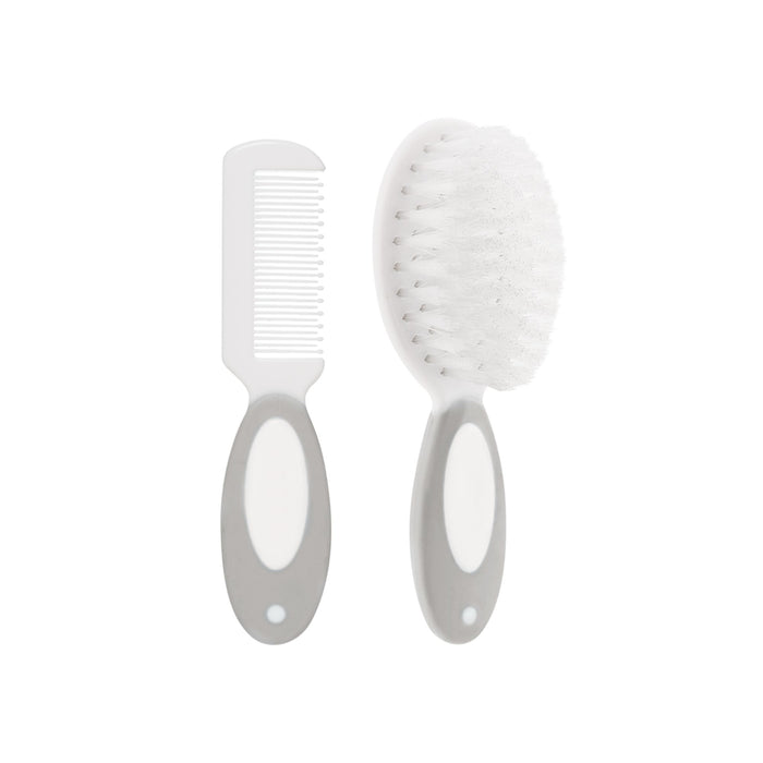 Set Cepillo Y Peine De Cerdas Suaves Buba +0M Gris