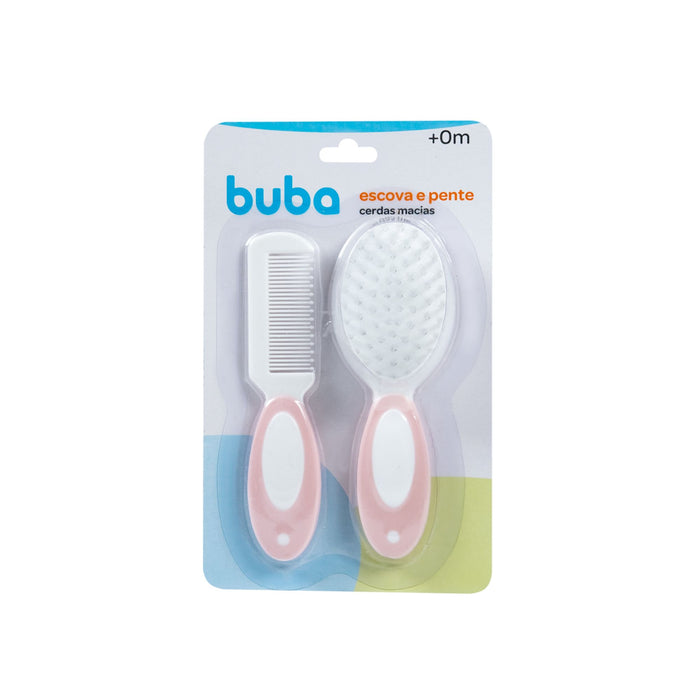 Buba Set Cepillo Y Peine De Cerdas Suaves +0M Rosa