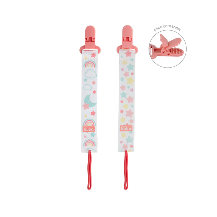 Set De 2 Sujetadores Para Chupete Buba +3M Rosa