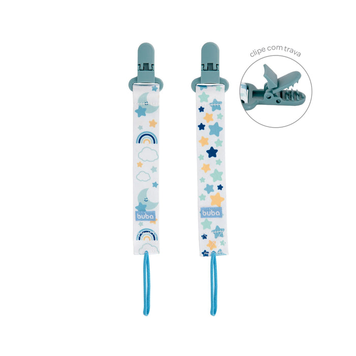 Set De 2 Sujetadores Para Chupete Buba +3M Azul