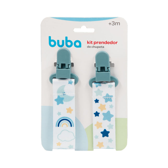 Set De 2 Sujetadores Para Chupete Buba +3M Azul