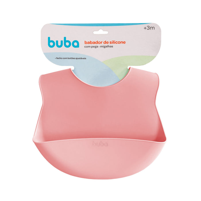Babero De Silicona Con Atrapa Migas Buba +3M Rosa