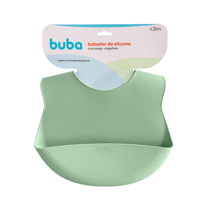 Babero De Silicona Con Atrapa Migas Buba +3M Verde