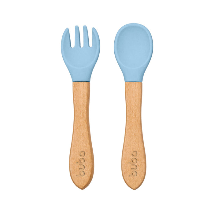 Set De Cubiertos De Silicona Y Bambu Buba +6M Azul