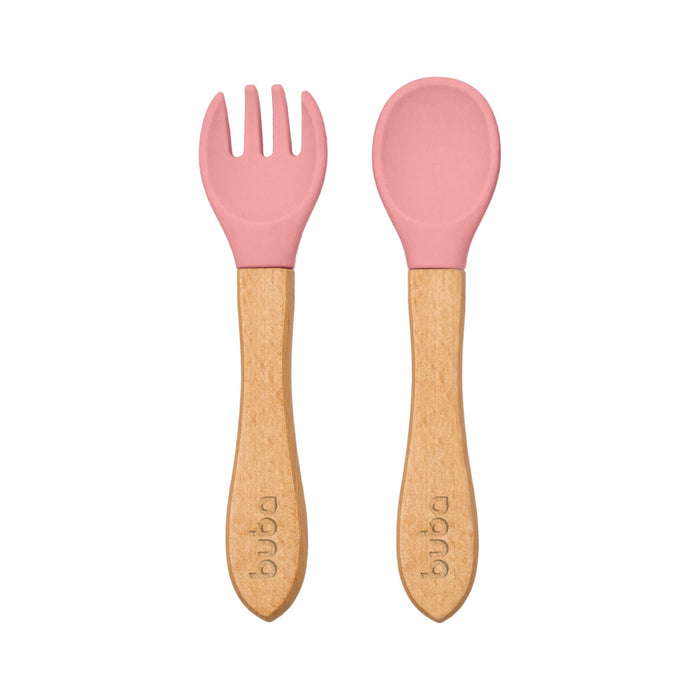 Set De Cubiertos De Silicona Y Bambu Buba +6M Rosa