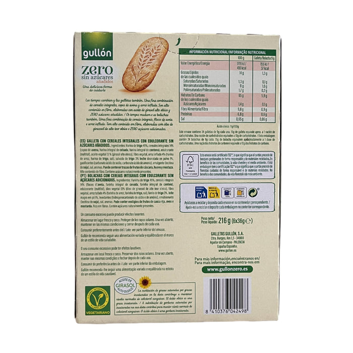 Galleta Integrales Zero Gullon Sin Azúcar X 216G
