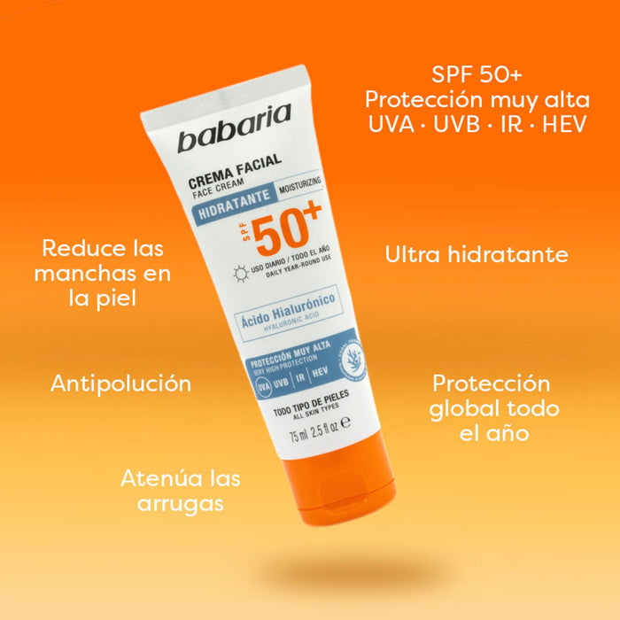 Crema Facial Babaria Ácido Hialurónico Spf50+ X 75Ml