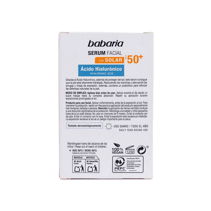 Serum Facial Babaria Ácido Hialuronico Solar Spf50 +  X 30Ml