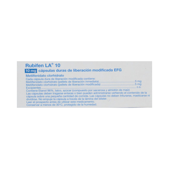 Rubifen La Metilfenidato 10Mg Psico X Cápsula Liberación Modificada
