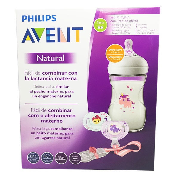 Avent Biberon Natural 260Ml Unicornio+Chupete X Set