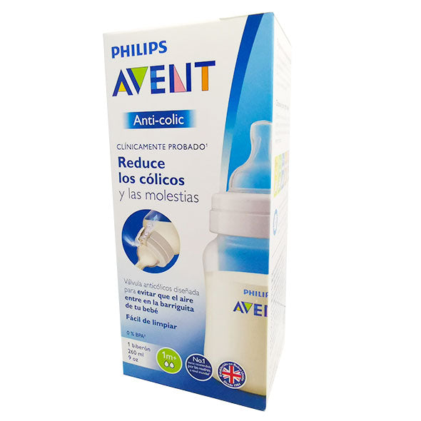 Mamadera Biberón Anticólico Avent 260ml 1M+— Farmacorp