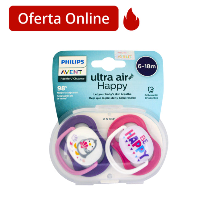 Chupete Ultra Air Avent 6-18M Niña X 2 Unidades
