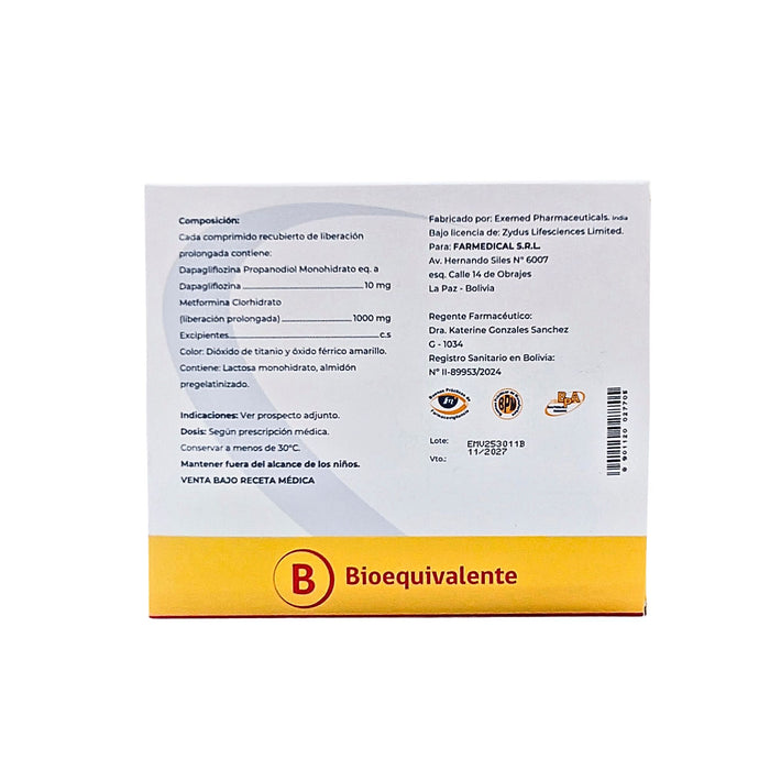 Dapamet Xr 10/1000Mg Dapagliflozina / Metformina X Comprimido