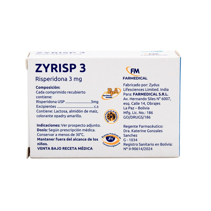 Zyrisp 3Mg Risperidona X Comprimido
