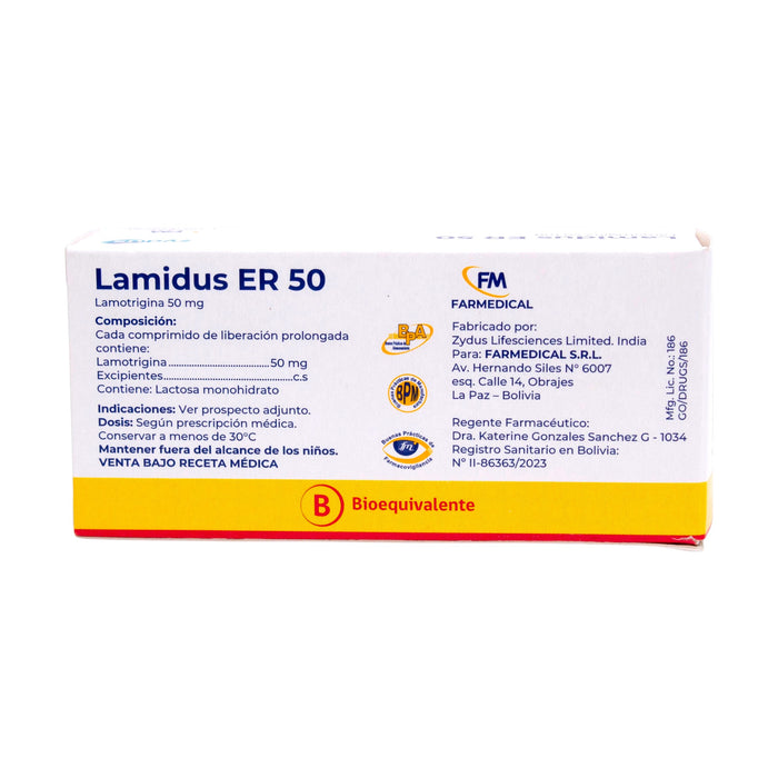 Lamidus Er Lamotrigina 50Mg X Comprimido De Liberación Prolongada