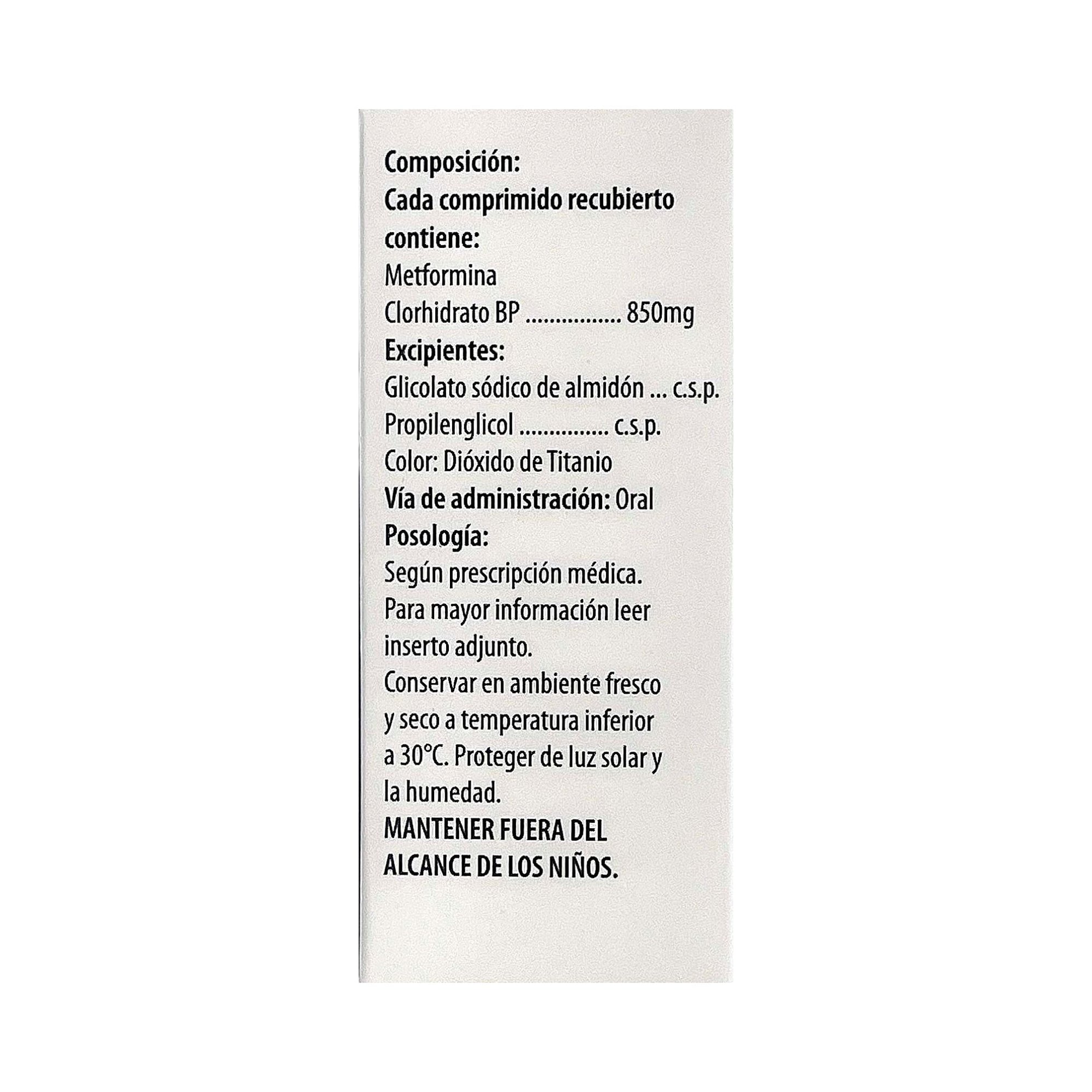 Metchek Metformina 850Mg X Comprimido— Farmacorp