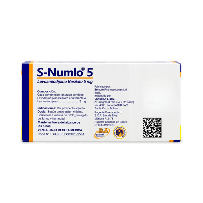 S-Numlo 5Mg Levoamlodipino X Comprimido