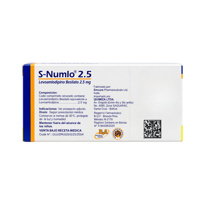 S-Numlo 2.5Mg Levoamlodipino X Comprimido