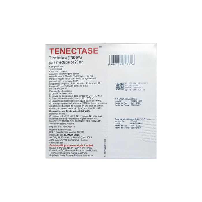 Tenectase Tenecteplasa 20Mg Iv Frio X Frasco + Ampolla
