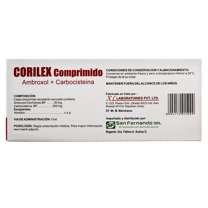 Corilex Ambroxol Clorhidrato 30Mg Y Carbocisteina 200Mg X Tableta