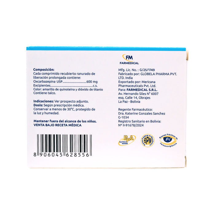 Oxicar Xr Oxcarbazepina 600Mg X Comprimido De Liberación Prolongada