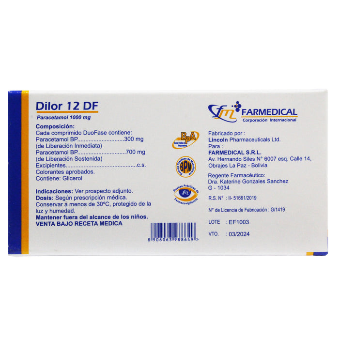 Dilor 12 Df Paracetamol 1000Mg X Tableta