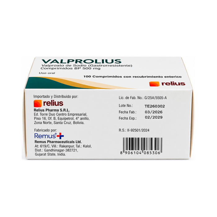 Valprolius 500Mg Valproato Sodio X Comprimido