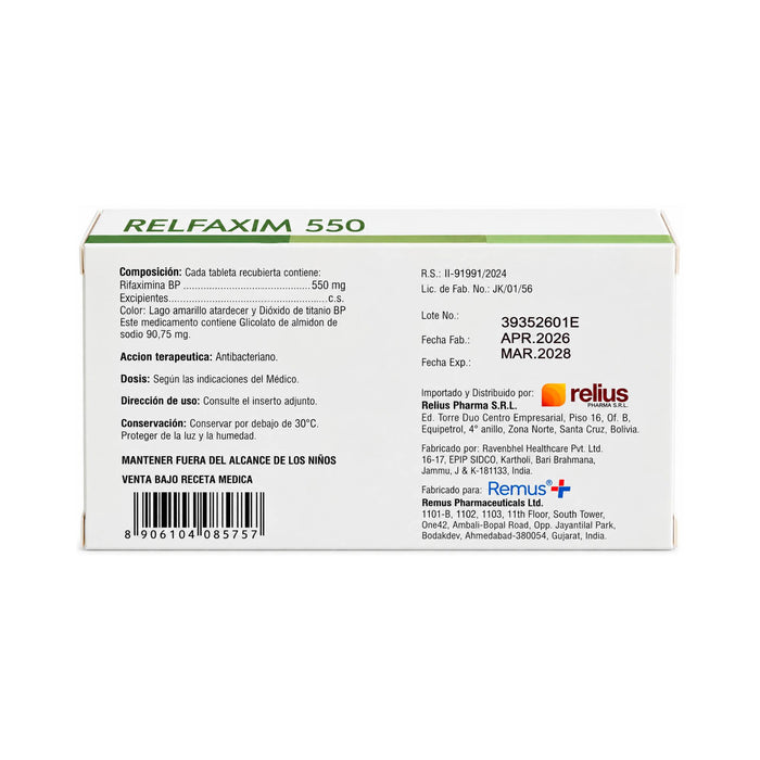 Relfaxim 550Mg Rifaximina X Tableta