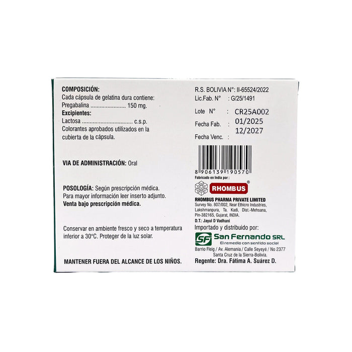 Neurocris Pregabalina 150Mg X Cápsula