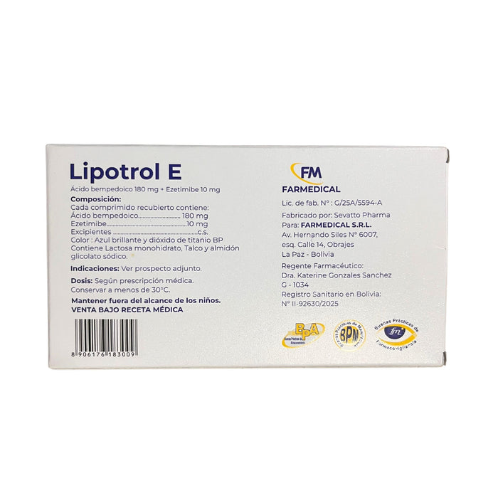 Lipotrol E Ácido Bempedoico/Ezetimibe X Comprimido
