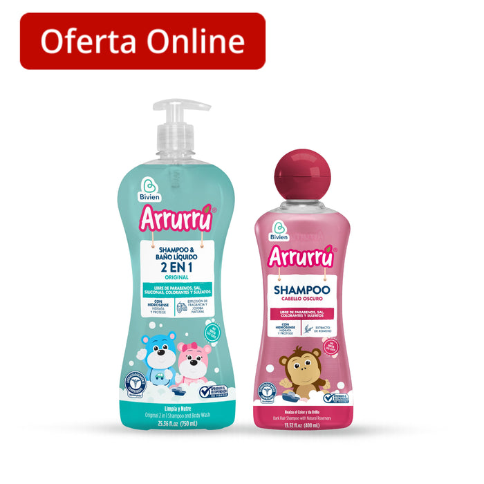 Combo Arrurrú Shampoo Baño Líquido 750Ml + Shampoo Cabello Oscuro 400Ml