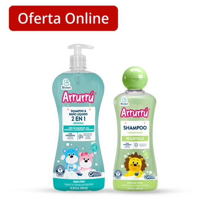 Combo Arrurrú Shampoo Baño Líquido 750Ml + Shampoo Cabello Claro 400Ml