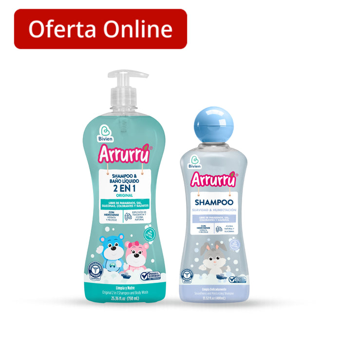 Combo Arrurrú Shampoo Baño Líquido 750Ml + Shampoo Suavidad y Humectación 400Ml