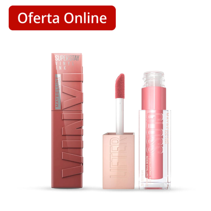 Combo Brillo Labial Lifter Gloss Silk 004 + Labial Super Stay Vinyl Ink 35 Cheeky