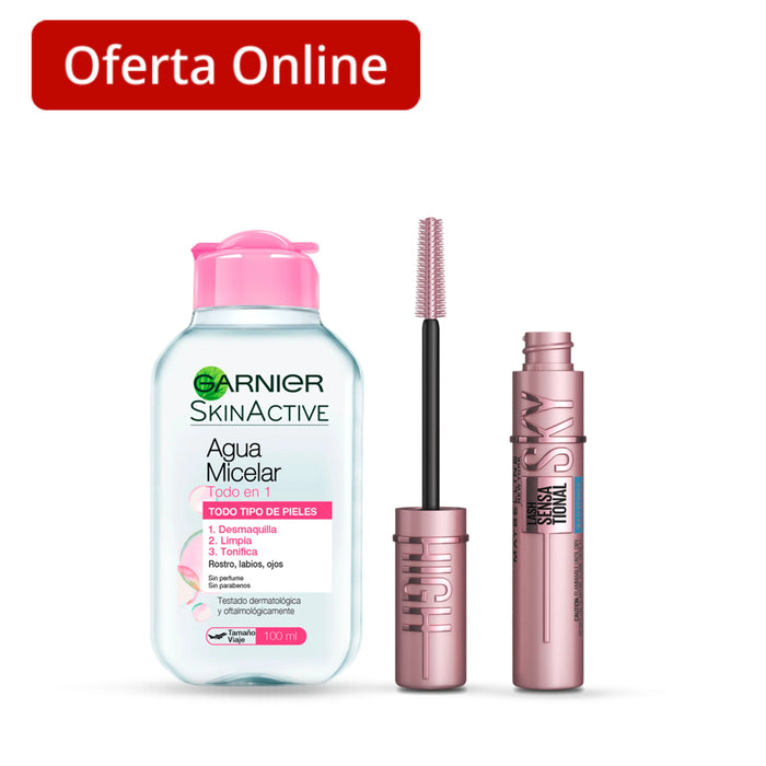 Combo Máscara de Pestañas The Sky High 802 + Agua Micelar Garnier Skin Active X 100Ml
