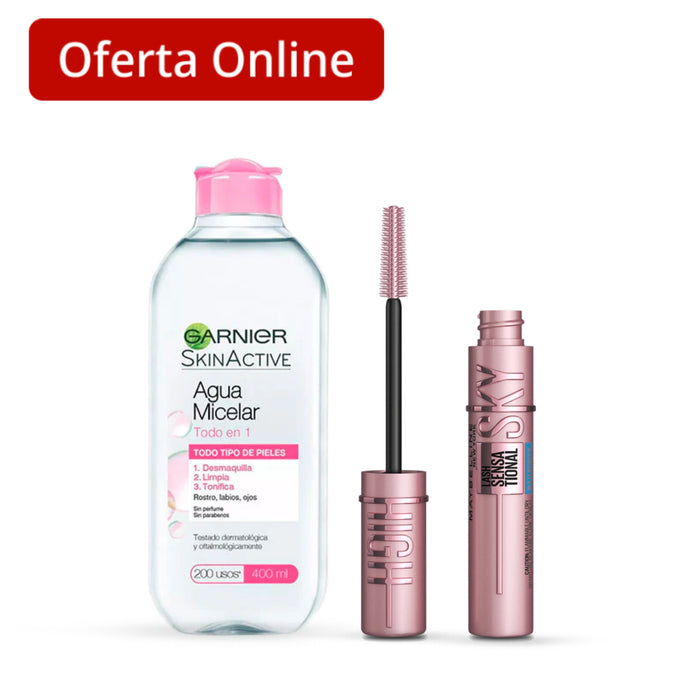 Combo Agua Micelar Garnier Skin Active + Máscara de Pestañas The Sky High 802