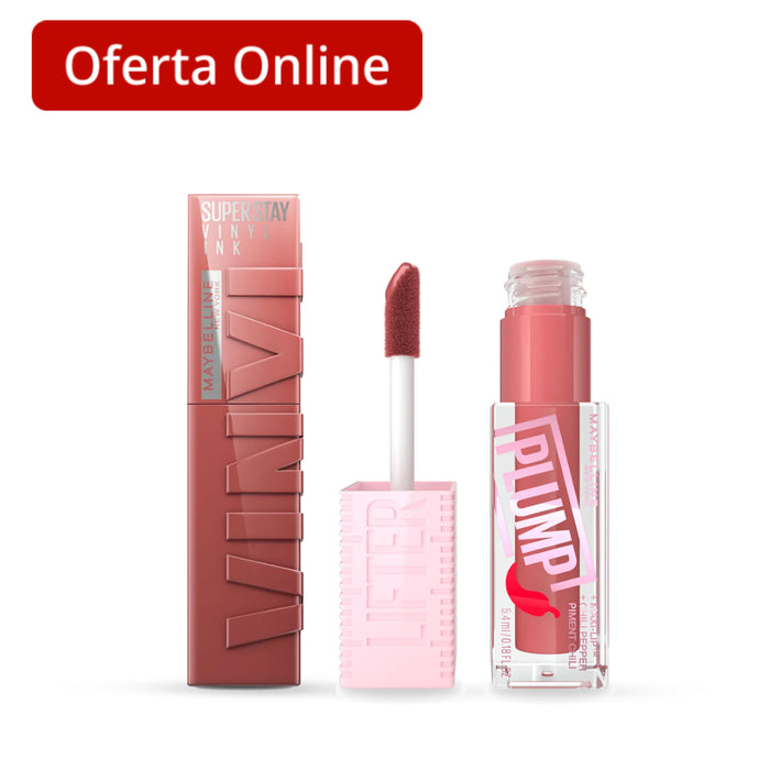 Combo Labial Super Stay Vinyl Ink 35 Cheeky + Brillo Labial Lifter Gloss 005 Peach