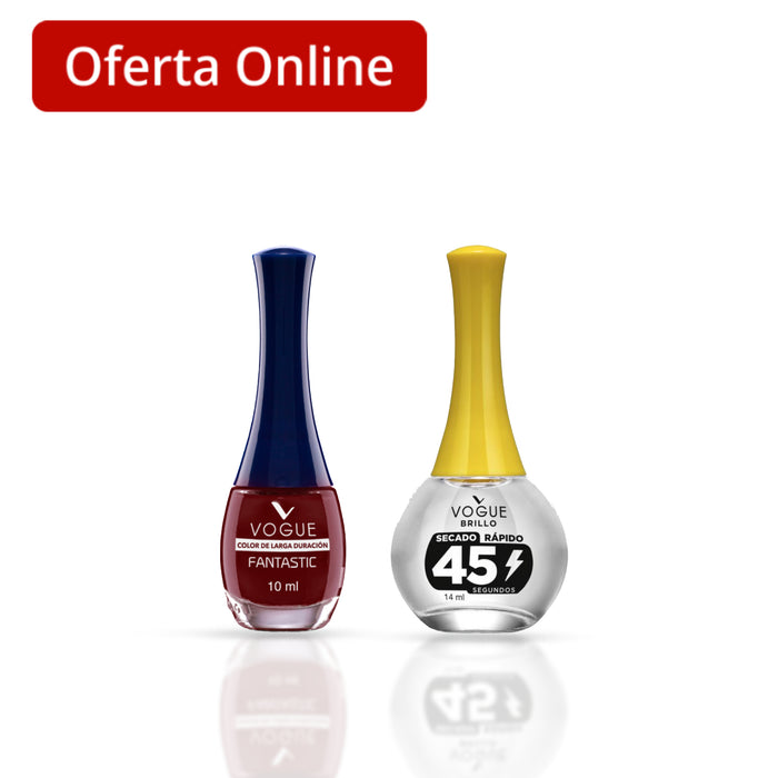 Combo Esmalte Vogue Fantastic Campari 36 + Esmalte Vogue Brillo Rápido Secado