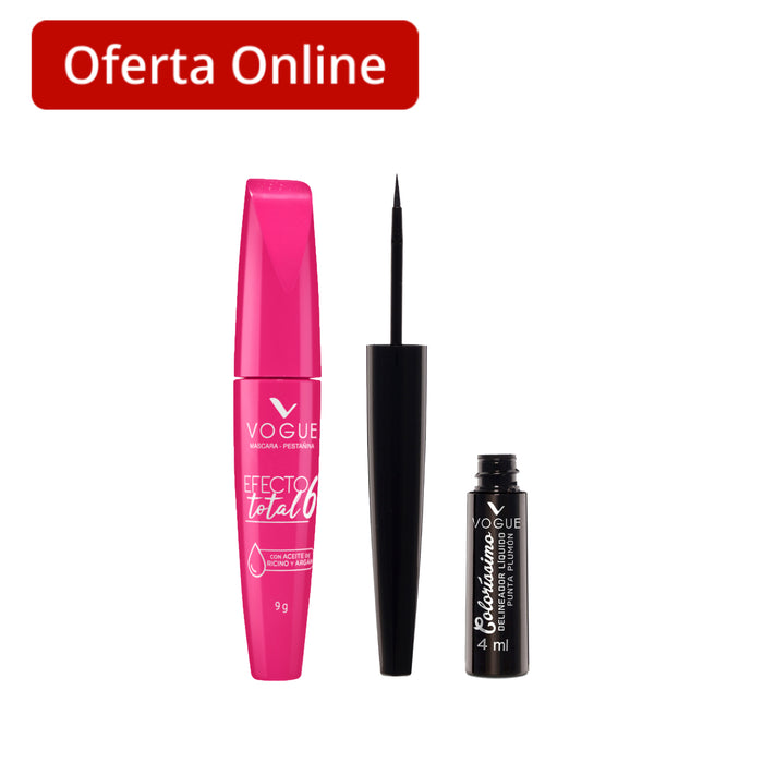Combo Máscara de Pestañas Vogue Efecto Total + Delineador Líquido Vogue Colorissimo